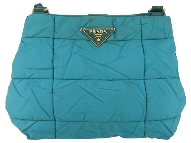 Borsa a Spalla PRADA in Nylon Blu Turchese Oro Auth 161283 D'oro - vista 13