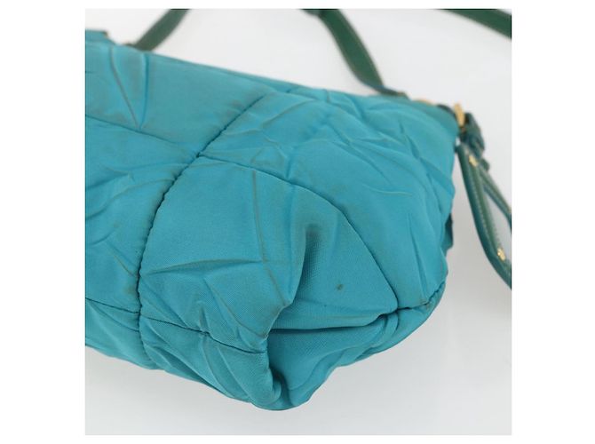 Borsa a Spalla PRADA in Nylon Blu Turchese Oro Auth 161283 D'oro - vista 15
