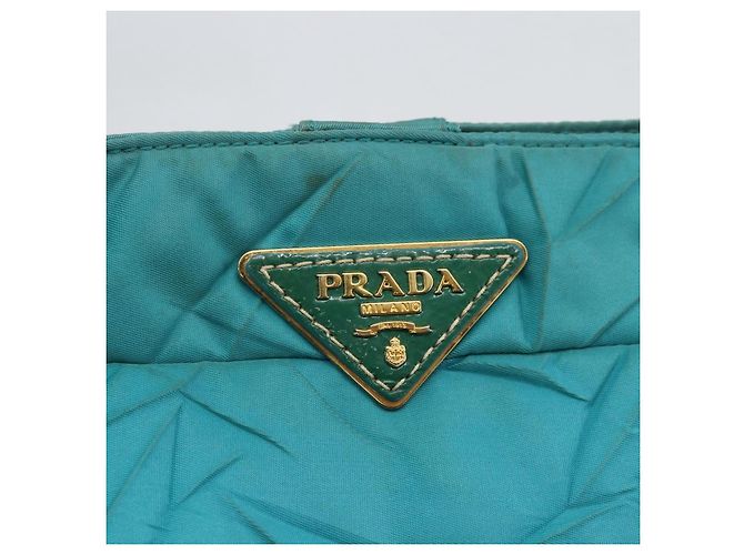 Borsa a Spalla PRADA in Nylon Blu Turchese Oro Auth 161283 D'oro - vista 17