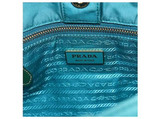 Borsa a Spalla PRADA in Nylon Blu Turchese Oro Auth 161283 D'oro - vista 18