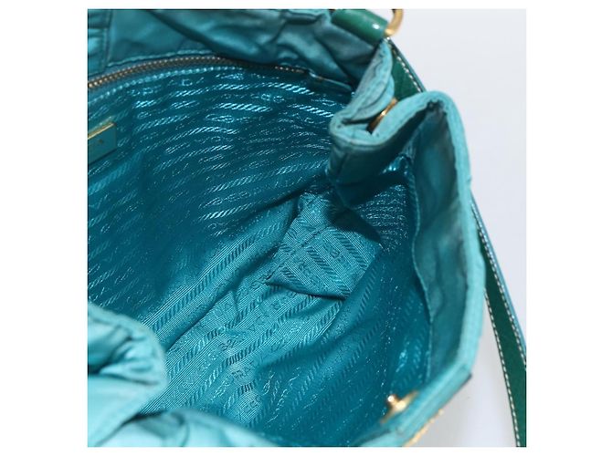 Borsa a Spalla PRADA in Nylon Blu Turchese Oro Auth 161283 D'oro - vista 20
