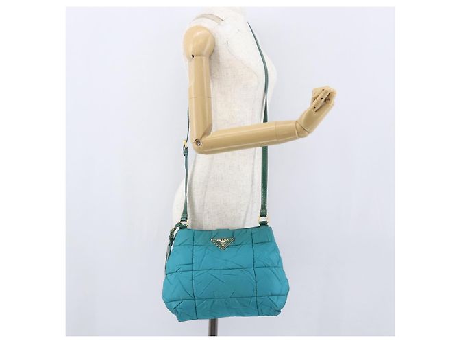 Borsa a Spalla PRADA in Nylon Blu Turchese Oro Auth 161283 D'oro - vista 23
