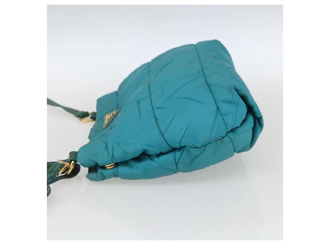 Borsa a Spalla PRADA in Nylon Blu Turchese Oro Auth 161283 D'oro - vista 3