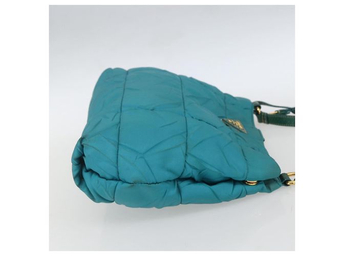 Borsa a Spalla PRADA in Nylon Blu Turchese Oro Auth 161283 D'oro - vista 4
