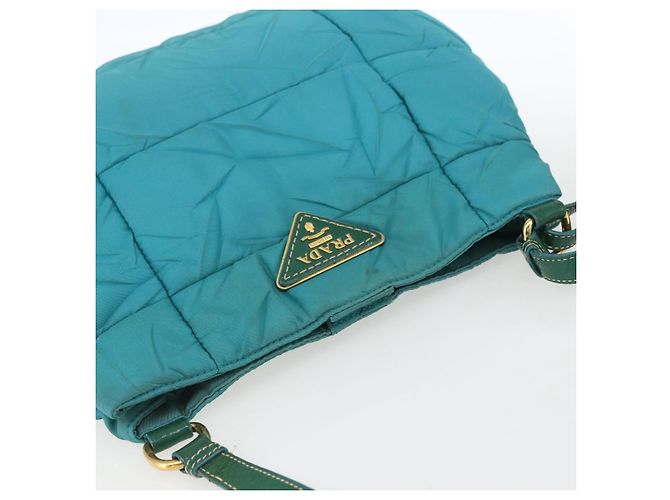 Borsa a Spalla PRADA in Nylon Blu Turchese Oro Auth 161283 D'oro - vista 6