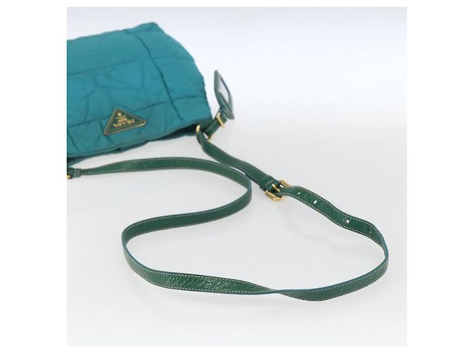 Borsa a Spalla PRADA in Nylon Blu Turchese Oro Auth 161283 D'oro - vista 7