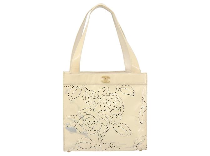 CHANEL Borsa a Spalla Camelia Pelle Verniciata Avorio Oro CC Auth 161438 D'oro Crudo - vista 13