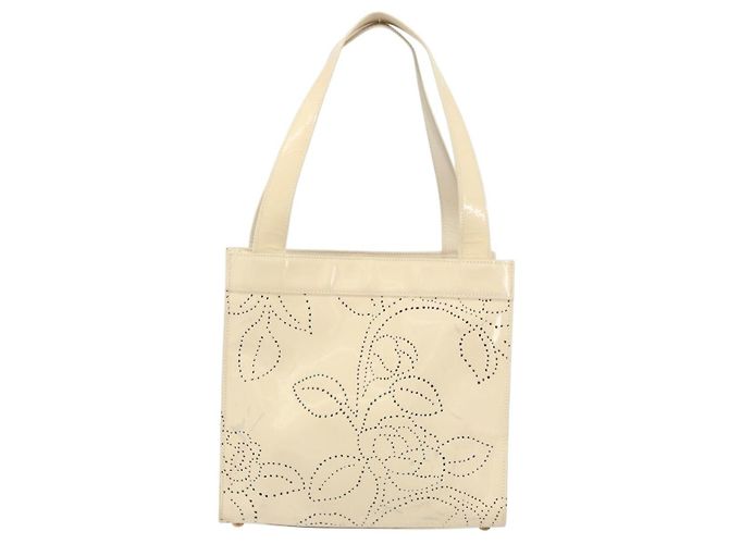 CHANEL Borsa a Spalla Camelia Pelle Verniciata Avorio Oro CC Auth 161438 D'oro Crudo - vista 2