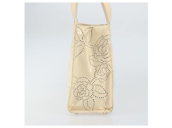CHANEL Borsa a Spalla Camelia Pelle Verniciata Avorio Oro CC Auth 161438 D'oro Crudo - vista 3