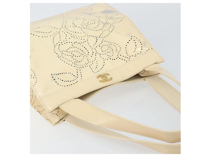 CHANEL Borsa a Spalla Camelia Pelle Verniciata Avorio Oro CC Auth 161438 D'oro Crudo - vista 6