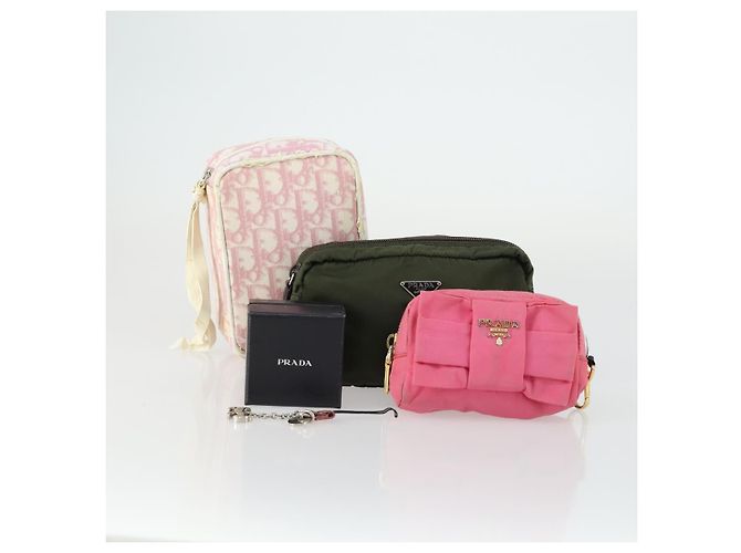 Christian Dior Pochette PRADA in Nylon PVC 4 Set Rosa Khaki Auth ti3613 Cachi - vista 24