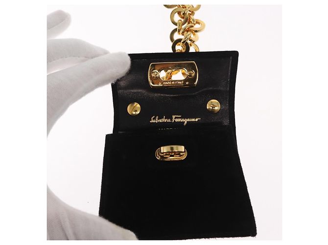 Pochette a spalla Gancini Chain Salvatore Ferragamo in suede nero e oro Auth 161208 D'oro - vista 10