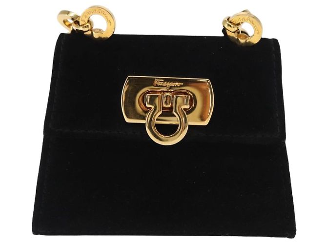 Pochette a spalla Gancini Chain Salvatore Ferragamo in suede nero e oro Auth 161208 D'oro - vista 13