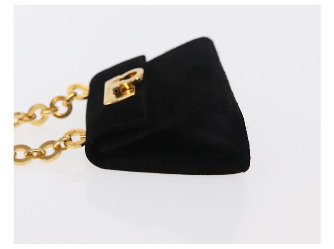 Pochette a spalla Gancini Chain Salvatore Ferragamo in suede nero e oro Auth 161208 D'oro - vista 4