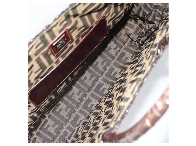 Borsa a mano FENDI in rafia marrone Auth 162721 - vista 10