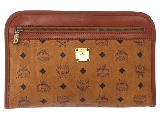 SAINT LAURENT MCM Vicetos Clutch Bag in Pelle PVC 2 Set Marrone Nero Auth 158545 - vista 2