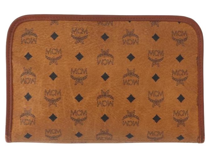 SAINT LAURENT MCM Vicetos Clutch Bag in Pelle PVC 2 Set Marrone Nero Auth 158545 - vista 3