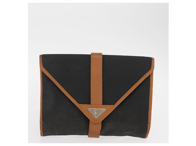 SAINT LAURENT MCM Vicetos Clutch Bag in Pelle PVC 2 Set Marrone Nero Auth 158545 - vista 9