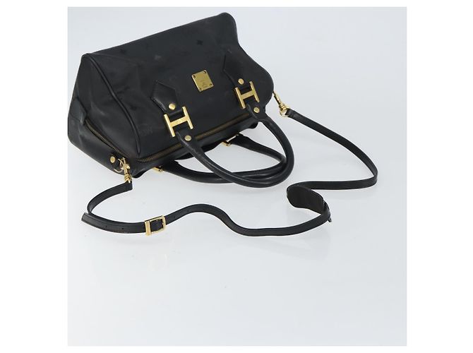 MCM Vicetos Logogram Handtasche PVC 2-Wege Schwarz Gold Auth 160735 Golden - Ansicht 9