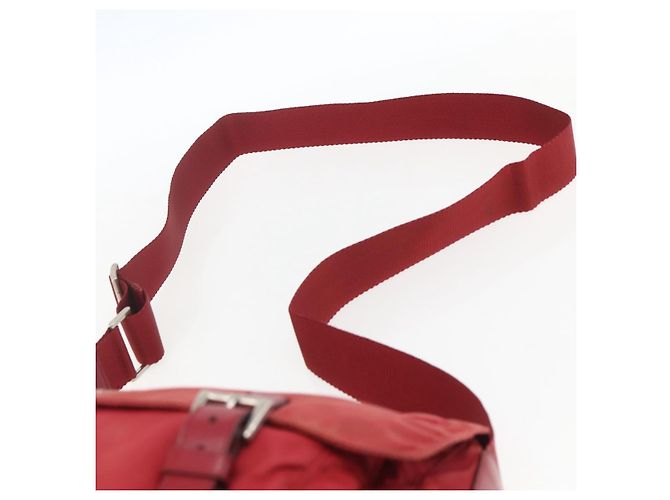 PRADA Schultertasche Nylon Rot Silber Authentisch 160963 - Ansicht 14