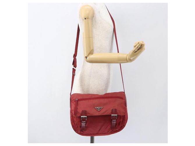 PRADA Schultertasche Nylon Rot Silber Authentisch 160963 - Ansicht 27