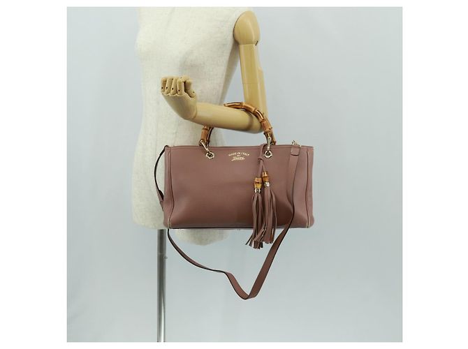Borsa a mano in pelle GUCCI Bamboo 2 in 1 Rosa Oro 323660 Auth 159357 D'oro - vista 29