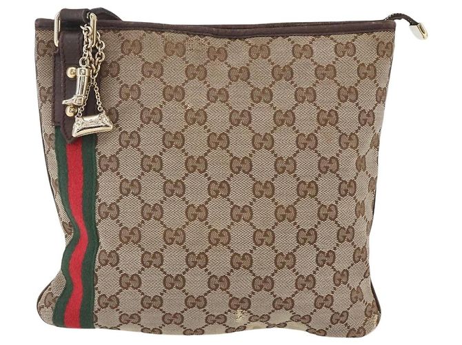 Borsa a Spalla Gucci GG Canvas Web Sherry Line Beige Oro 144388 Auth hk3291 D'oro - vista 13