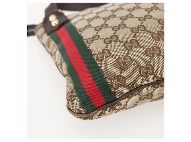 Borsa a Spalla Gucci GG Canvas Web Sherry Line Beige Oro 144388 Auth hk3291 D'oro - vista 16