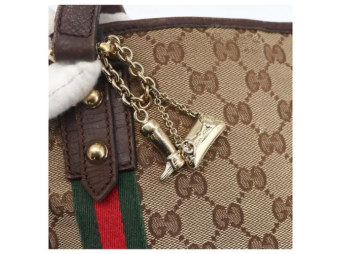 Borsa a Spalla Gucci GG Canvas Web Sherry Line Beige Oro 144388 Auth hk3291 D'oro - vista 17