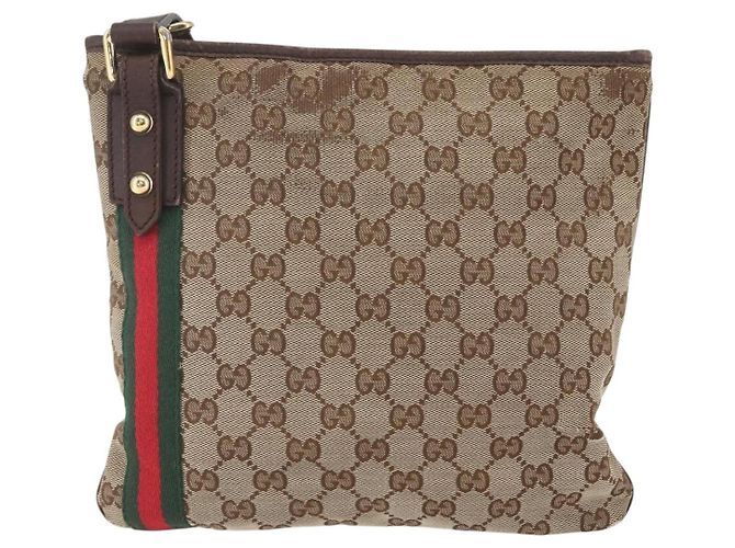 Borsa a Spalla Gucci GG Canvas Web Sherry Line Beige Oro 144388 Auth hk3291 D'oro - vista 2