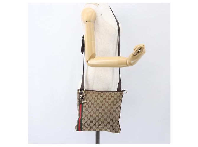 Borsa a Spalla Gucci GG Canvas Web Sherry Line Beige Oro 144388 Auth hk3291 D'oro - vista 23