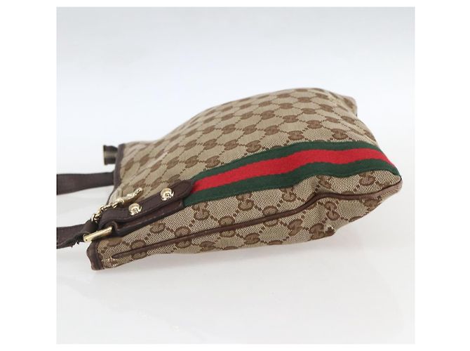 Borsa a Spalla Gucci GG Canvas Web Sherry Line Beige Oro 144388 Auth hk3291 D'oro - vista 3