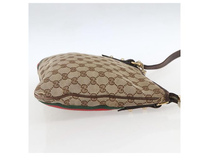 Borsa a Spalla Gucci GG Canvas Web Sherry Line Beige Oro 144388 Auth hk3291 D'oro - vista 4
