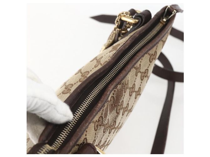Borsa a Spalla Gucci GG Canvas Web Sherry Line Beige Oro 144388 Auth hk3291 D'oro - vista 6