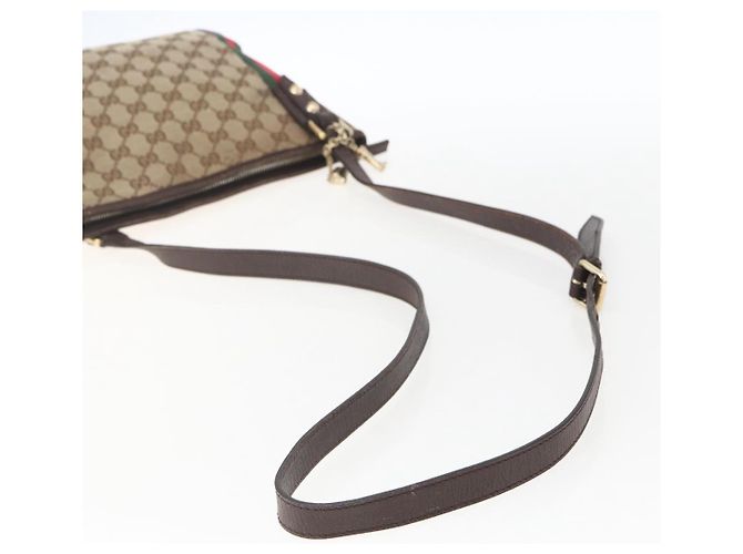Borsa a Spalla Gucci GG Canvas Web Sherry Line Beige Oro 144388 Auth hk3291 D'oro - vista 7