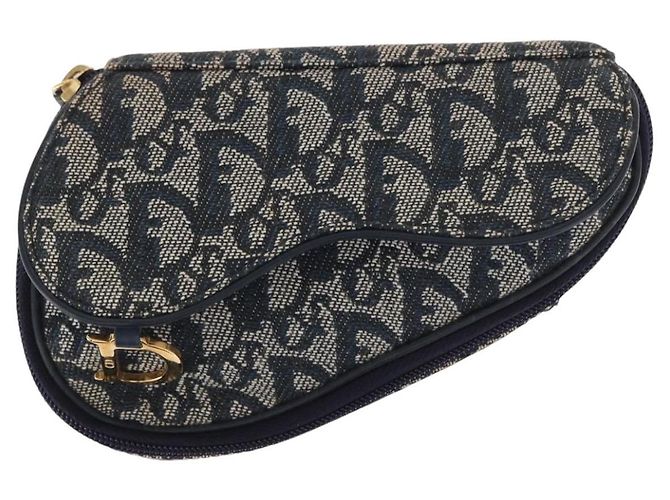 Bolso de Silla de Lona Trotter Christian Dior Azul Marino Dorado Auth 162748 - vista 13