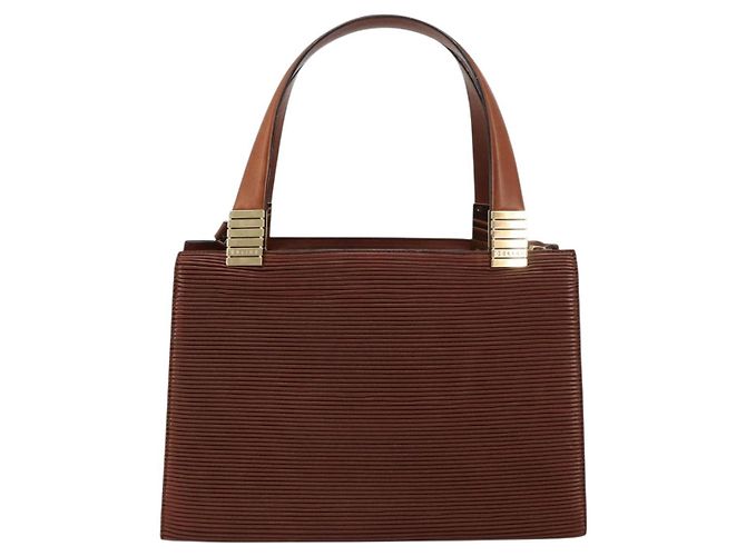 Céline Borsa a mano in tela Macadam CELINE in pelle 2 in 1 marrone oro Auth 160135 D'oro - vista 2