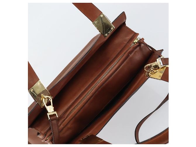 Céline Borsa a mano in tela Macadam CELINE in pelle 2 in 1 marrone oro Auth 160135 D'oro - vista 6
