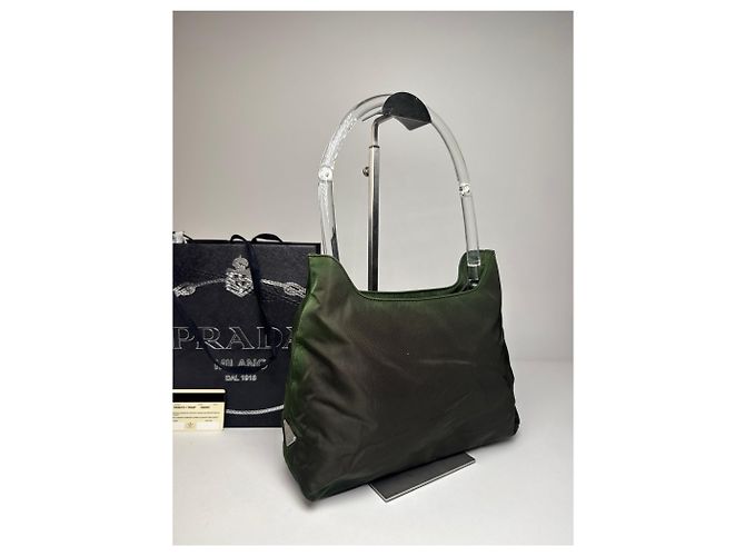 Vintage Prada Polyester Handtasche Grün - Ansicht 6
