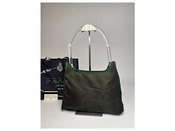 Vintage Prada Polyester Handtasche Grün - Ansicht 7