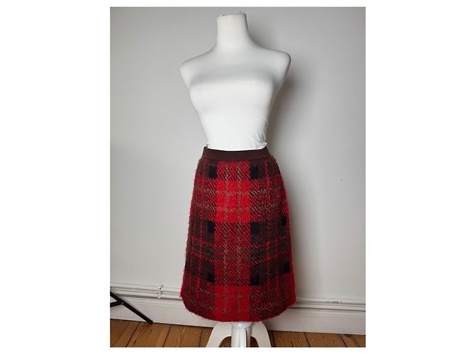 Vintage Yves Saint Laurent Karierte Rock Rot Schwarz - Ansicht 12