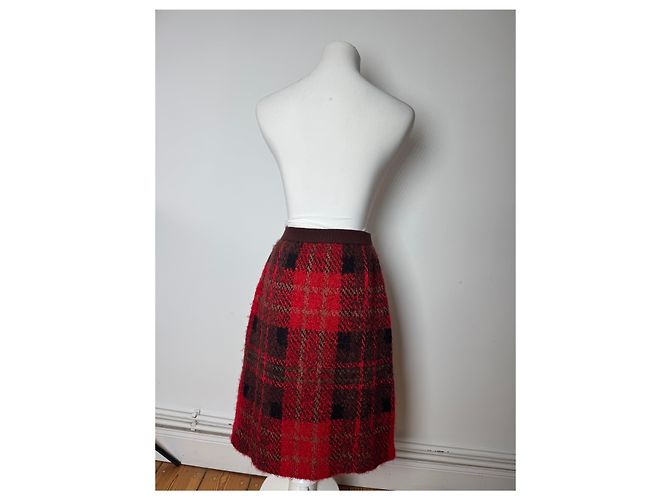 Vintage Yves Saint Laurent Karierte Rock Rot Schwarz - Ansicht 13