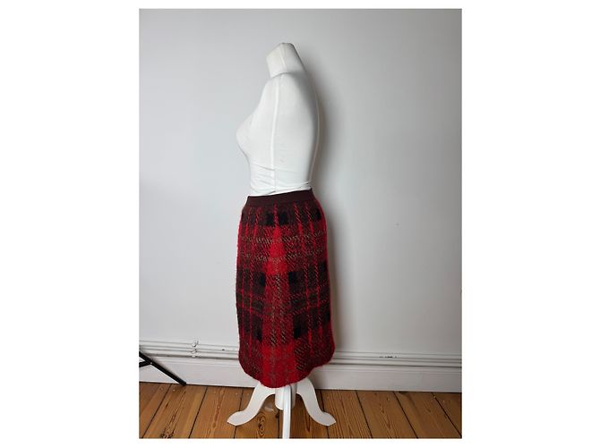 Vintage Yves Saint Laurent Karierte Rock Rot Schwarz - Ansicht 2