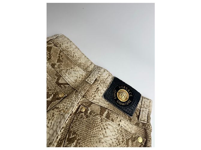 Vintage Versace Snake-Relief-Canvas-Hose Gold Golden - Ansicht 10