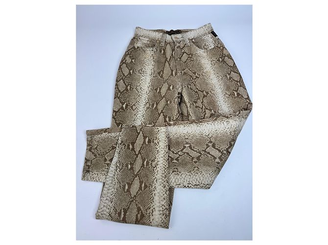 Vintage Versace Snake-Relief-Canvas-Hose Gold Golden - Ansicht 13