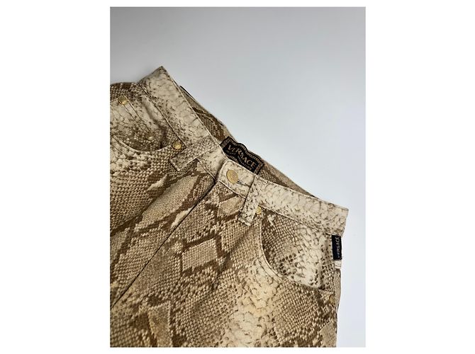 Vintage Versace Snake-Relief-Canvas-Hose Gold Golden - Ansicht 3
