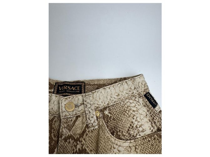 Vintage Versace Snake-Relief-Canvas-Hose Gold Golden - Ansicht 4