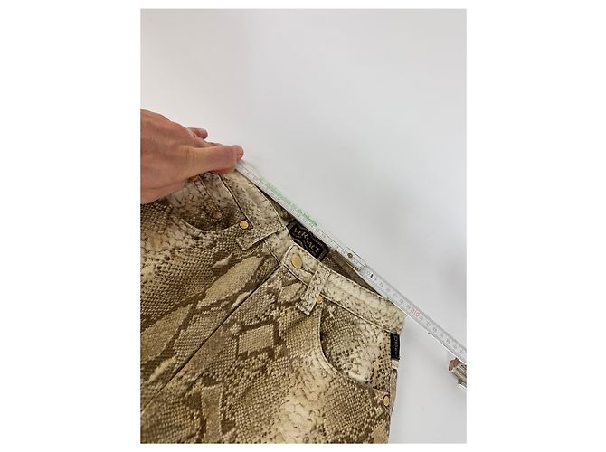 Vintage Versace Snake-Relief-Canvas-Hose Gold Golden - Ansicht 5