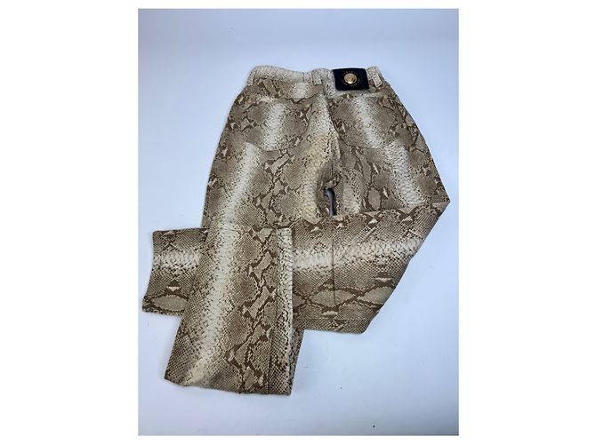 Vintage Versace Snake-Relief-Canvas-Hose Gold Golden - Ansicht 8