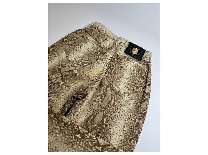 Vintage Versace Snake-Relief-Canvas-Hose Gold Golden - Ansicht 9
